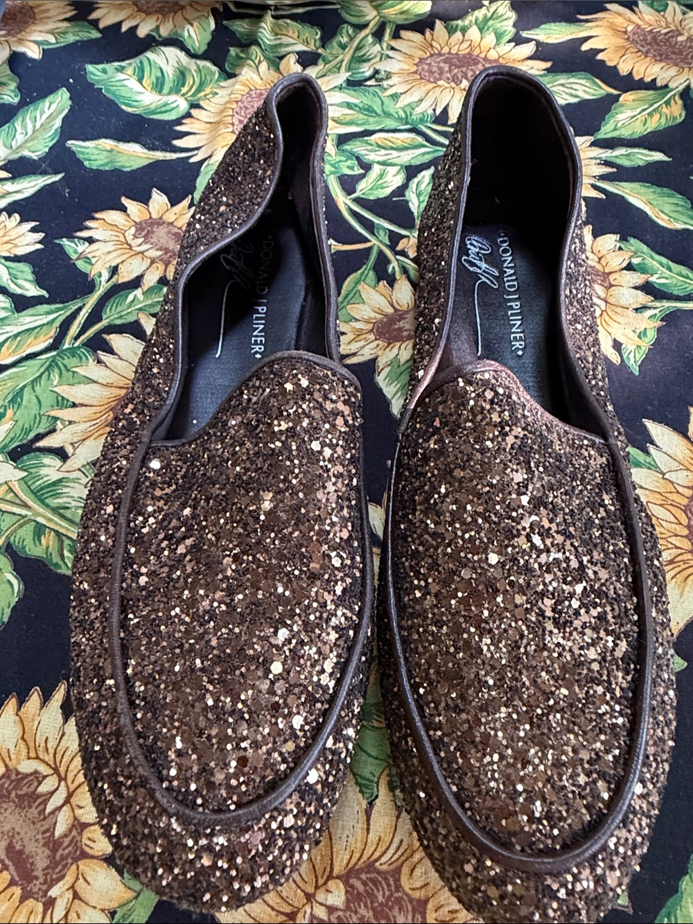 Donald J. Pliner Brown Glitter Slip-On Loafers